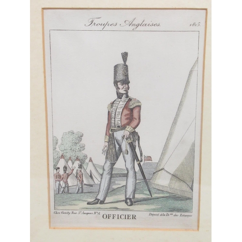 117 - A series of eight coloured Engravings of military uniforms, uniformly framed, 20cm x 13cm