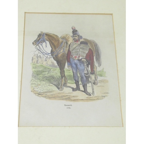 117 - A series of eight coloured Engravings of military uniforms, uniformly framed, 20cm x 13cm