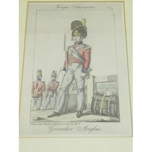 117 - A series of eight coloured Engravings of military uniforms, uniformly framed, 20cm x 13cm