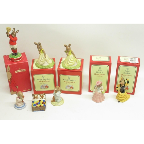 1255 - Eight Royal Doulton Bunnykins figures - Goodnight Bunnykins DB157, Bedtime Bunnykins DB55, Bunnykins... 