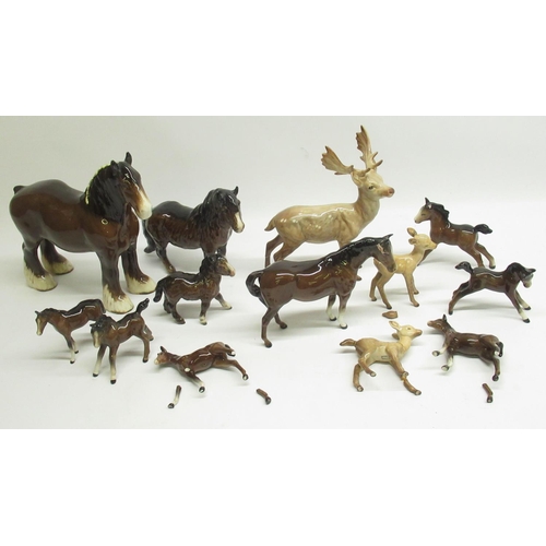 1271 - Beswick Shire Mare no.818 H21.5cm, Beswick Woolly Shetland Mare no.1033 H14.3cm, other Beswick horse... 