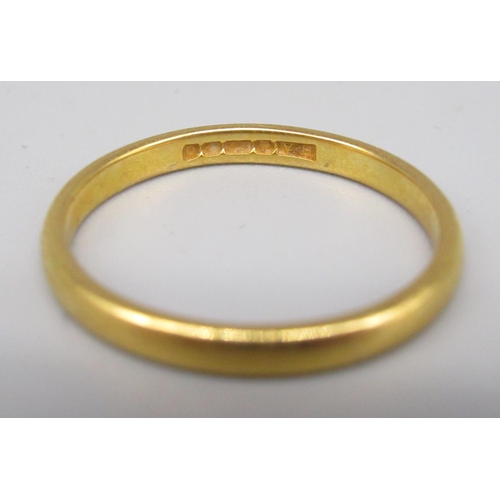 20 - 22ct yellow gold wedding band, stamped 22, size N1/2, 2.7g