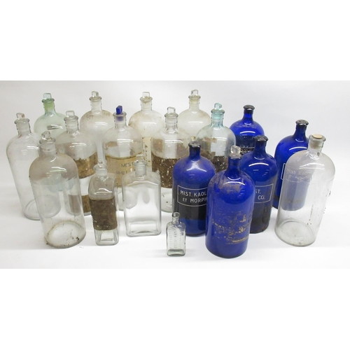 681 - Late C19th four blue glass Apothecary or Chemists bottles - Mist. Kaolin et Morph. (2), Mist. Pot. B... 