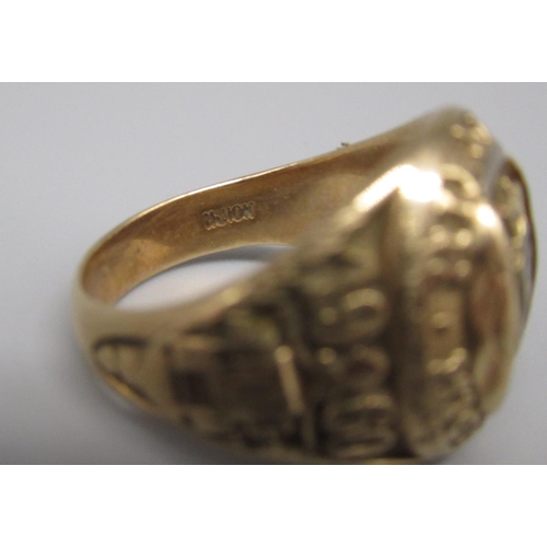 844 - 10ct yellow gold Hialeath High School 1960 class ring, stamped 10k, size R1/2, 10.63g