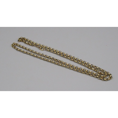 848 - Yellow metal belcher chain necklace, clasp stamped 375, 8.72g, L48cm, (A/F)