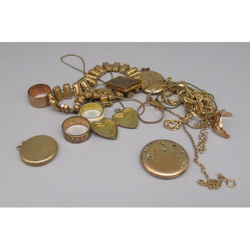 854 - Yellow metal jewellery, some gold filled, mostly unmarked, 82.1g