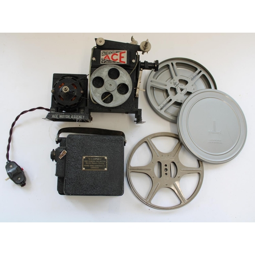 176 - Pathescope Ace 9.5mm projector with motor, Campro cinecamera projector and two spare spools