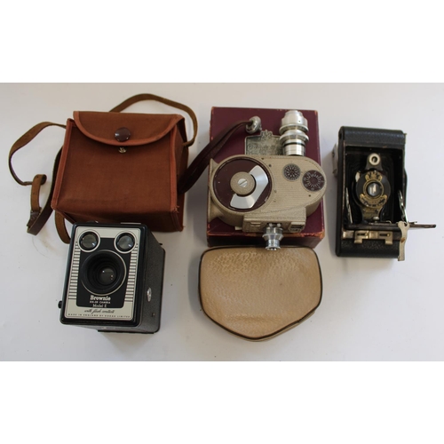 177 - Kodak no.2 folding brownie camera, Bell and Howell vintage sportster 8mm cinecamera complete with br... 