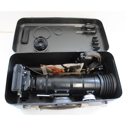 179 - Zenit 12S photosniper outfit camera with fitted Tair 3-S 4.5/300mm lens in gun metal case with pisto... 