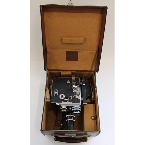 181 - Paillard Bolex H16 F25 movie camera complete with leather case and tripod