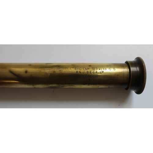 187 - WWI period R & J Beck London three drawer brass and leather telescope marked to cylinder 'Tel Sig Mk... 