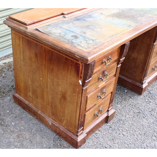 625 - C19th mahogany pedestal desk, the inset tooled leather skiver over two sets of four short drawers on... 