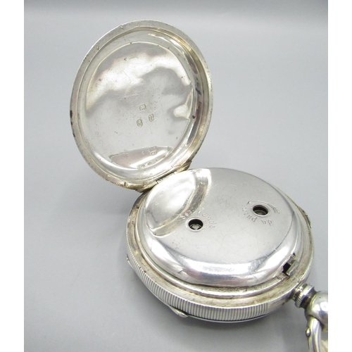 503 - Victorian silver key wound and set Centre Seconds Chronograph open faced pocket watch, signed cream ... 