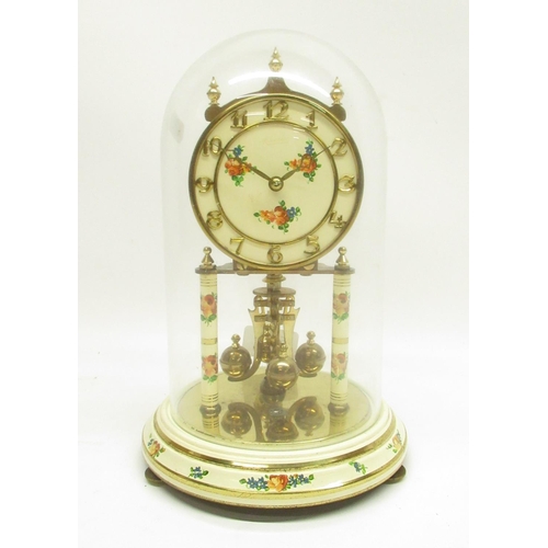 510 - Kundo West Germany - Mid C20th brass and painted 400 day suspension clock under glass dome H23cm