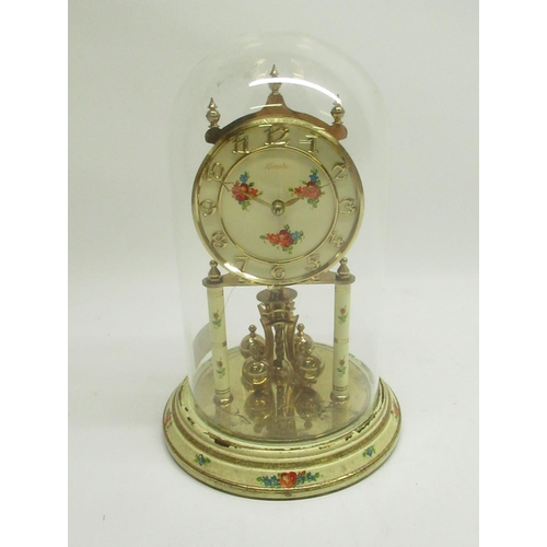 513 - Kundo, Kieninger & Obergfell Mid C20th brass and painted 400 day suspension clock under glass dome, ... 