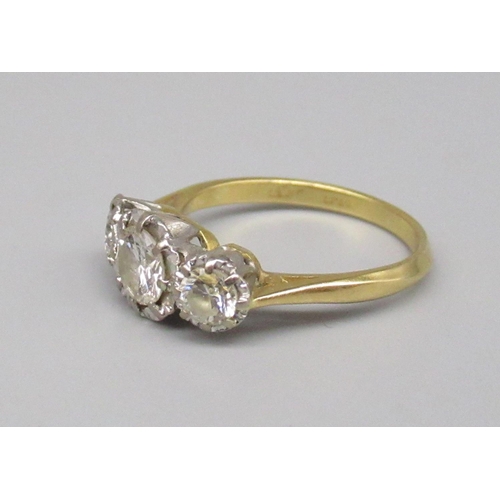 846 - Diamond  illusion set 3 stone trilogy ring on platinum mount with 18ct. gold band, ring size M