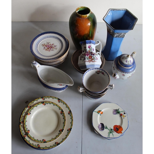 218 - Large Portmeirion Botanical Garden bowl, Wedgwood pink ground coffee service, Booths Lowestoft Borde... 