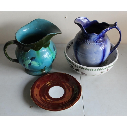 218 - Large Portmeirion Botanical Garden bowl, Wedgwood pink ground coffee service, Booths Lowestoft Borde... 