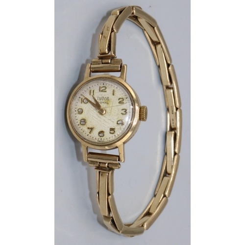 1205 - Tudor Royal - lady's 9ct gold hand wound wristwatch, signed champagne Arabic dial with two piece cas... 