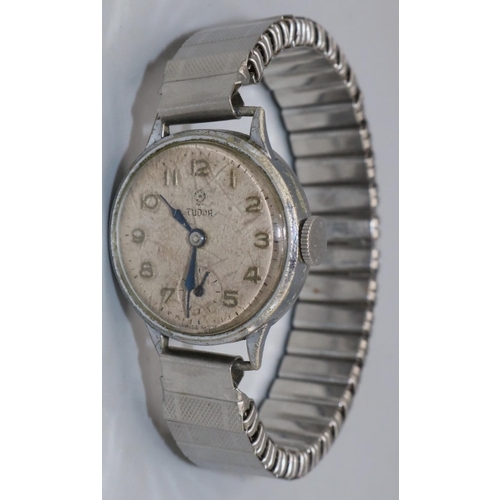 1206 - Tudor - lady's chrome plated hand wound wristwatch, signed silvered Arabic dial with subsidiary seco... 