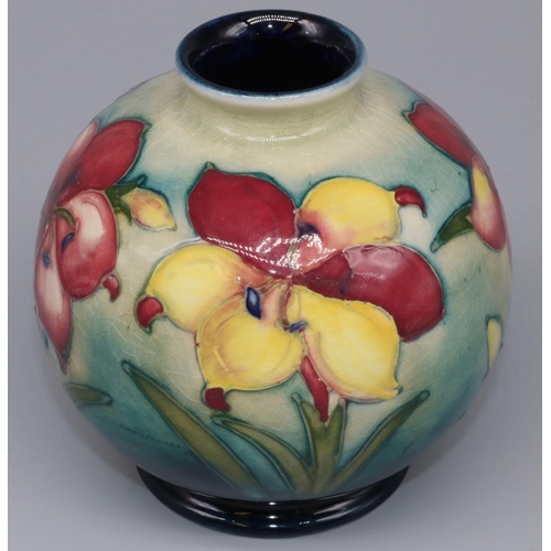 1214 - Moorcroft Pottery: African Lily pattern globular vase, tubelined decoration of pink and yellow flowe... 