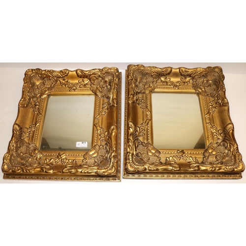 1227 - Pair of Victorian style wall mirrors, rectangular plates in shell and scroll moulded frames, 45cm x ... 