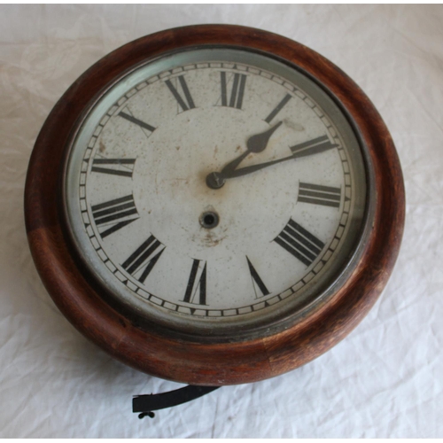 236 - C19th mahogany wall clock, with black Roman numerals, Arabic five minute divisions and single fusee ... 