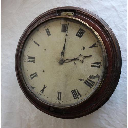 236 - C19th mahogany wall clock, with black Roman numerals, Arabic five minute divisions and single fusee ... 