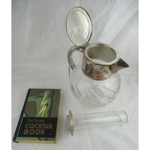 205 - Foreign white metal mounted clear glass jug, H26cm and the Savoy Cocktail Book, (2)