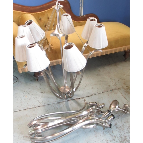 1336 - Jenny Powell Collection - Pair of Interiors 1900 model MC2P8MN brushed metal hanging light fittings,... 