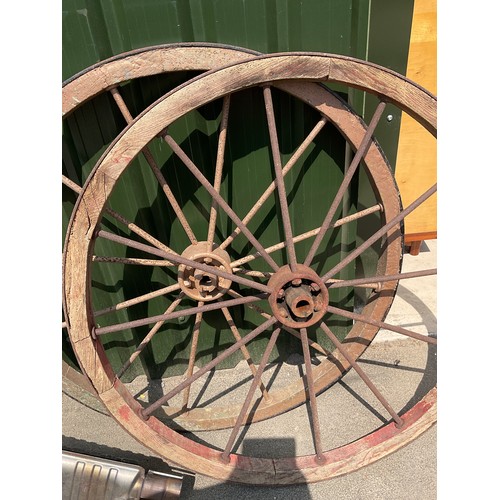 1367 - Pair of metal spoked wooden cartwheels with wooden rim and metal tyres (2)