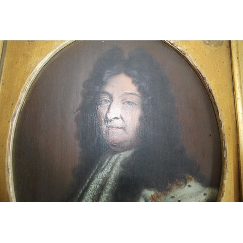 244 - English School (C19th); Portrait of Louis X1V, head and shoulder in Ermine, oil on oval oak panel, i... 