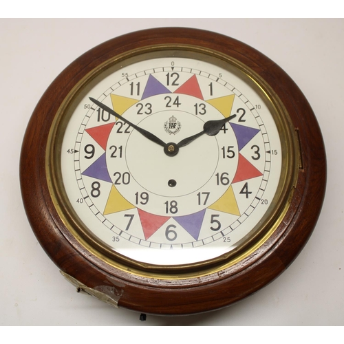 529 - Early C20th oak dial wall clock, the brass bezel enclosing later R.A.F. Sector Dial, D40cm