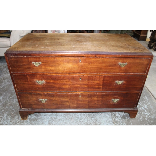 270 - Geo111 mahogany chest of three long drawers on bracket feet, W123cm D61cm H80cm