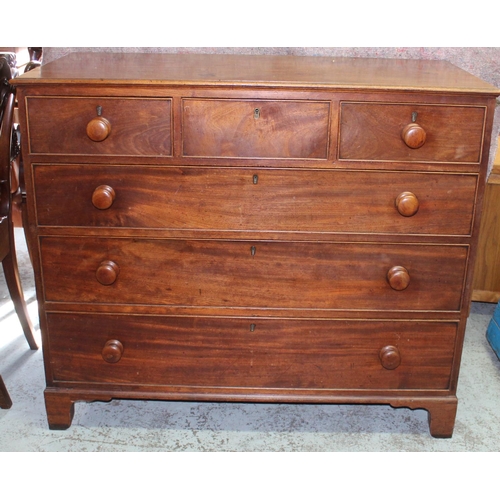 274 - Geo. 1V mahogany chest of three short and three long graduated cockbeaded drawers with turned wooden... 