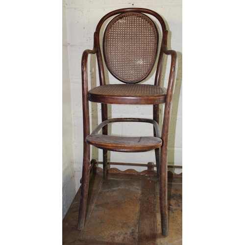 279 - Large Victorian mahogany framed oval toilet mirror, Childs bentwood high chair and a wrought metal p... 