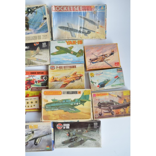 125 - Collection of unbuilt plastic aircraft models, mostly 1/72 scale to include a vintage Airfix red str... 