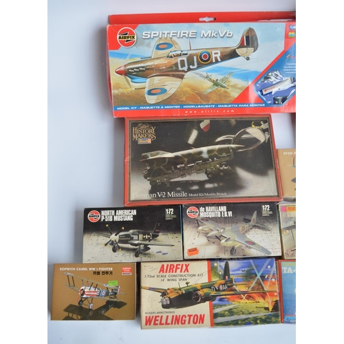 125 - Collection of unbuilt plastic aircraft models, mostly 1/72 scale to include a vintage Airfix red str... 