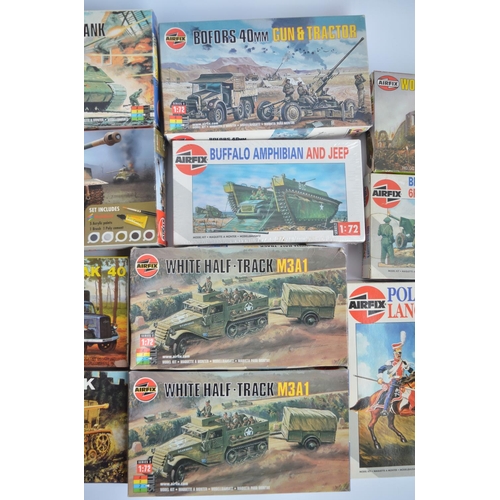 128 - Sixteen unbuilt Airfix armour and figure kits to include 14x 1/76 and 1/72 scale armour and vehicle ... 