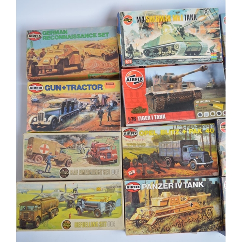 128 - Sixteen unbuilt Airfix armour and figure kits to include 14x 1/76 and 1/72 scale armour and vehicle ... 