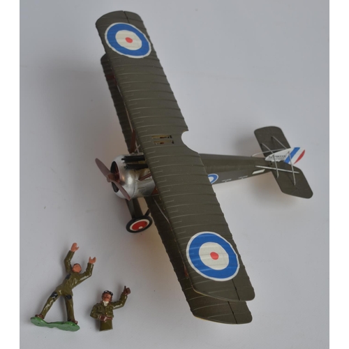 134 - Boxed W Britain's Sopwith F1 Camel World War 1 biplane model with pilot and groundcrew figure. Some ... 