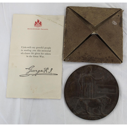 659 - WWI Death Penny  with cardboard envelope given to the family of WILLIAM ELLIS