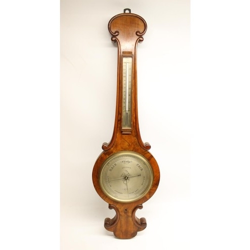 532 - A. Goodman Hull - C19th mahogany wheel barometer with thermometer box and applied scroll mouldings H... 