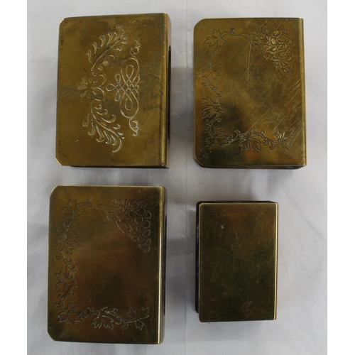 681 - Collection of of four brass matchbox holders, with badges for Sherwood Foresters and Royal Artillery... 