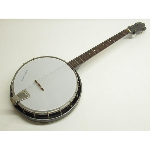 300 - Hofner 4 string banjo, 1 loose tuner screw , with black carry bag