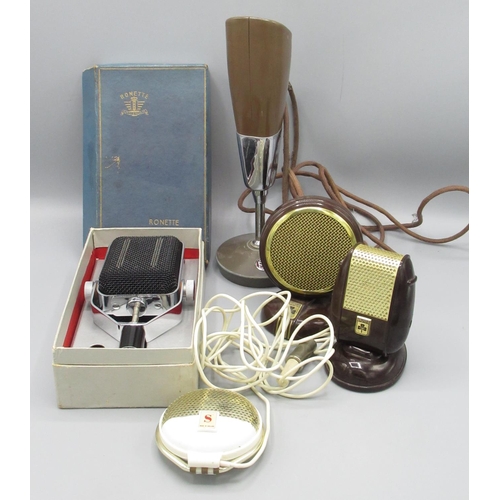 307 - Ronette Type R474 no.2616 microphone in original box, PYE metal and bakelite microphone, 2 Grundig m... 