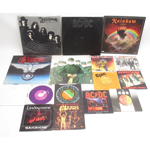 315 - Collection of Rock and Heavy Metal vinyl LPS and 45RPMS inc. AC/DC, Rainbow, Saxon, Whitesnake, Juda... 