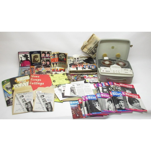 326 - Beatles Memorabilia - mixed collection of scrap books, magazines, poster that has been split in 4, i... 