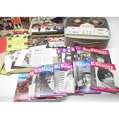 326 - Beatles Memorabilia - mixed collection of scrap books, magazines, poster that has been split in 4, i... 