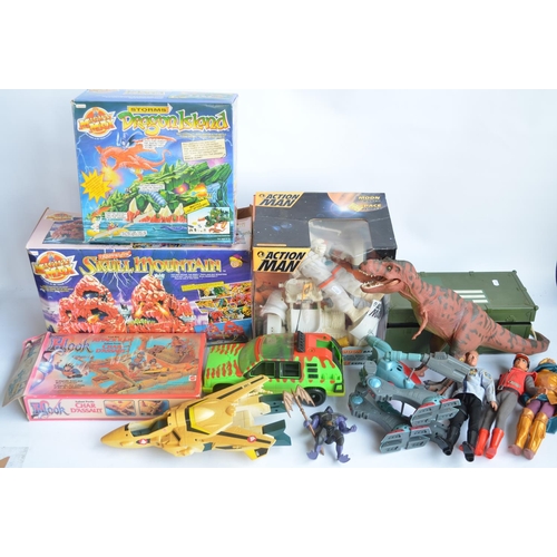 159 - Collection of action figures and play sets to include an Action Man Moon Raker set with a box of Act... 